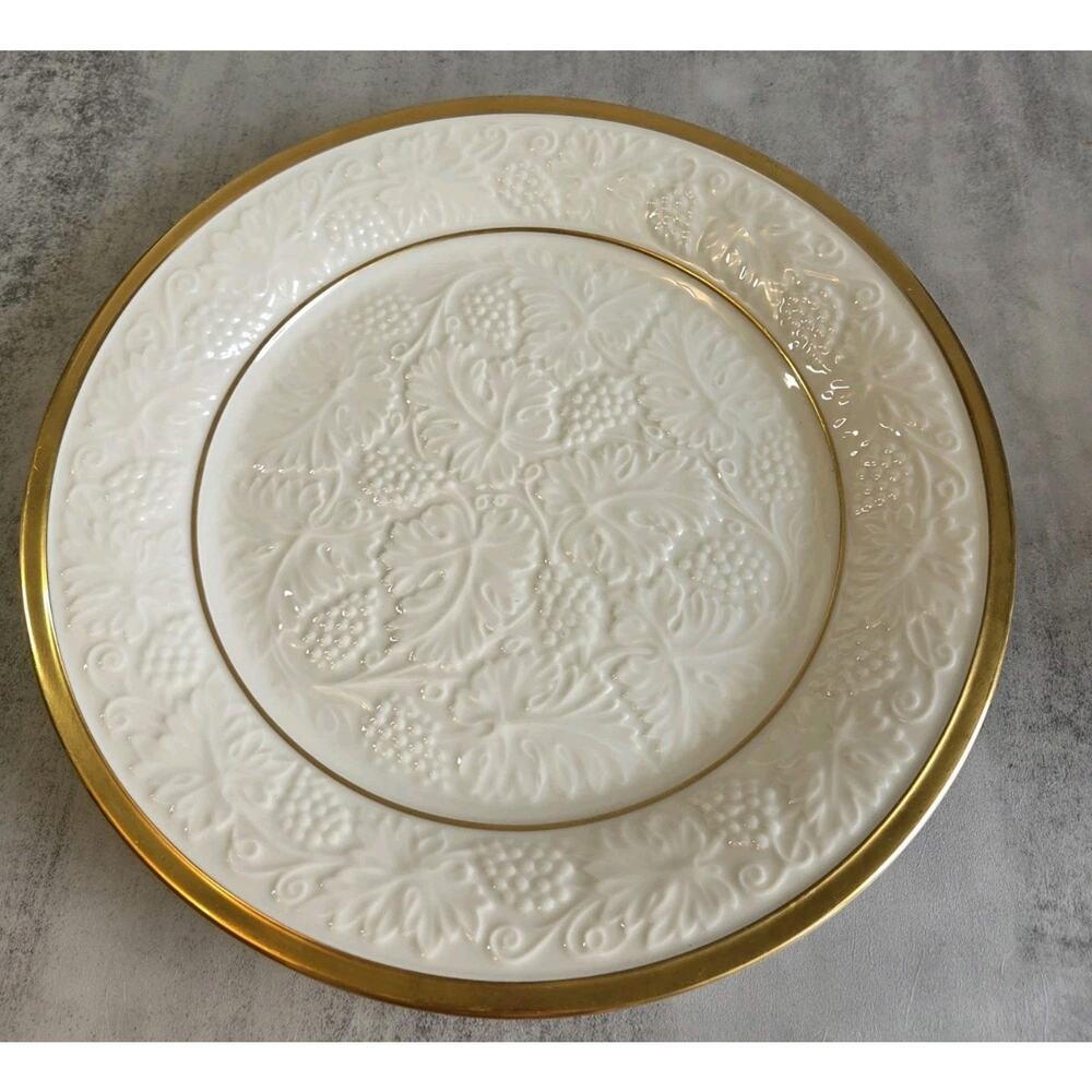 Lenox Round Embossed Serving Platter with Gold Trim 13" EUC Made In USA EUC